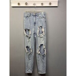 BDG Jeans Womens 25 Light Blue Mom High Rise Distressed Ripped Denim Pants